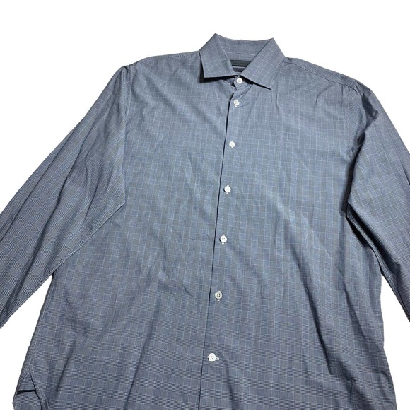 John Varvatos USA Blue Check Long Sleeve Button Down Classic Fit Shirt 15‎ 1/2 - Picture 2 of 7